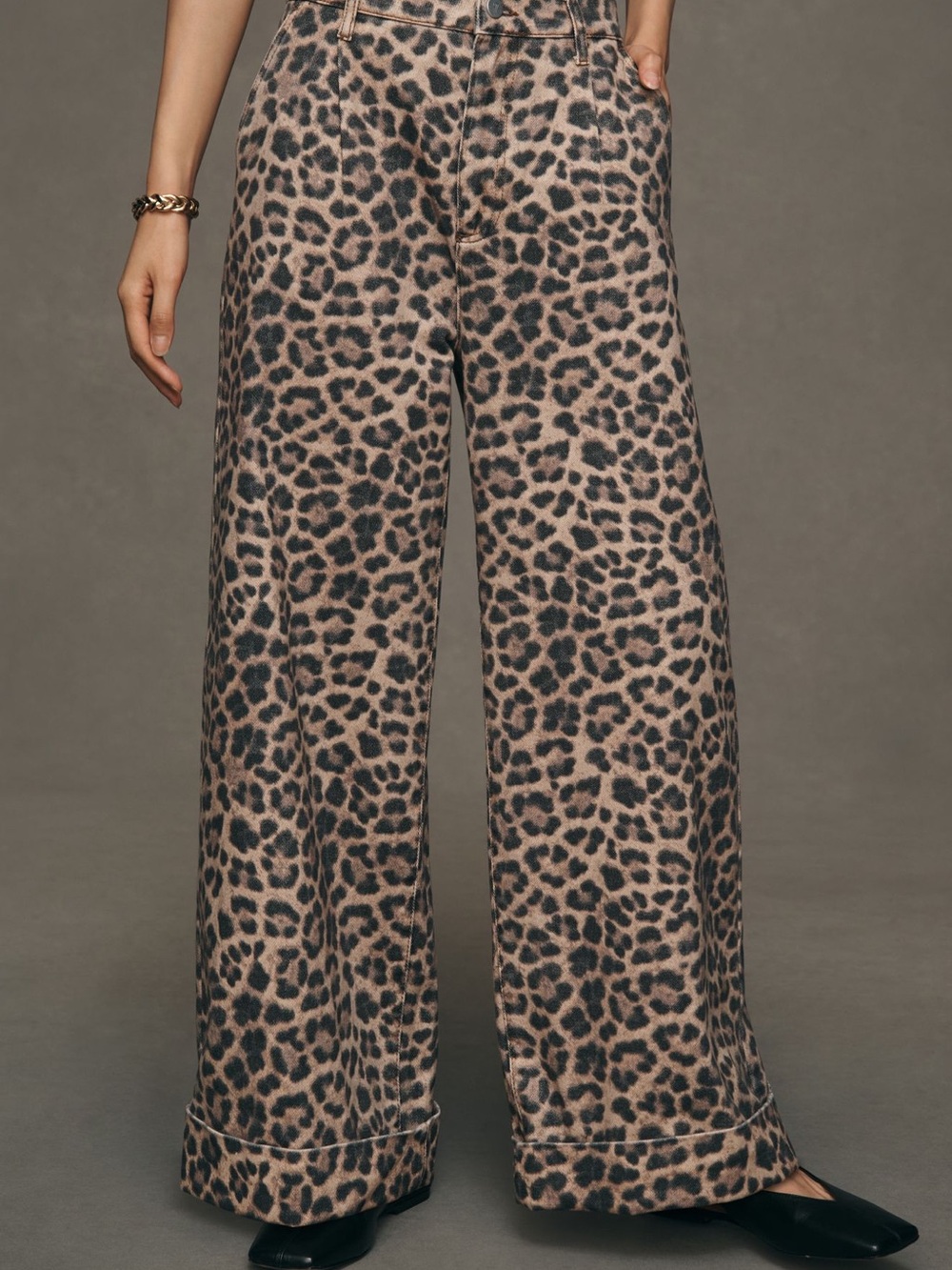 Pilcro Leopard Print Wide Leg Jeans - Tan & Black